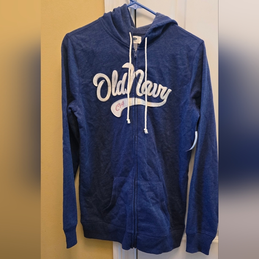Old Navy Women'S Blue Hoodie with White Logo Medium Tall NWT